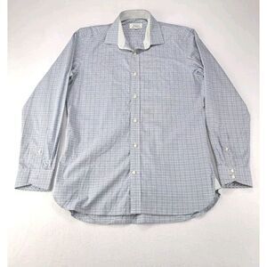 Ted Baker Shirt Mens 15.5 Blue White Plaid Endurance‎ Long Sleeve Button Up